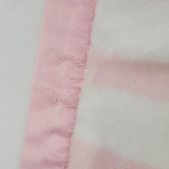 2018 Gymboree Plush Baby Security Blanket Pink White Stripes Satin Trim 30”x30” - Picture 7 of 12